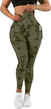 MOOSLOVER Women Corset High Waisted Leggings Pockets Tummy Control Shaper L